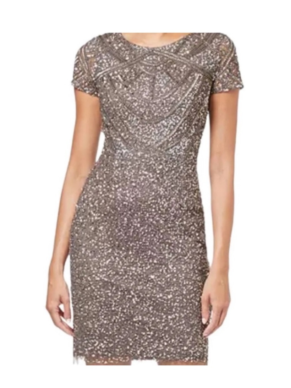 Adrianna Papell size 10 Short Sleeve Sequin Cocktail Dress - Brown